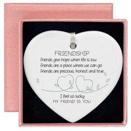 So Lucky My Friend BFF Appreciate Gifts Thanksgiving Birthday Ceramic Heart Shaped Ornament with Gift Box