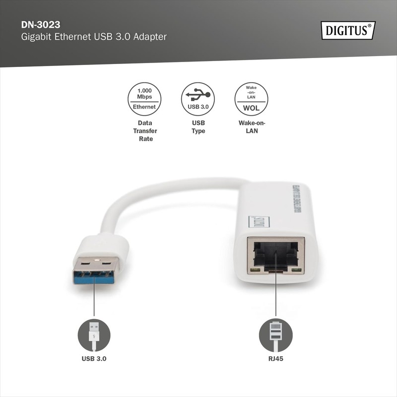 DIGITUS DN-3023 Netzwerk-Adapter über USB 3 - Gigabit-Ethernet 1 GBit/s