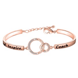 FEELMEM Coach Thank You Gifts Thank You Coach Bracelet Lead Inspire Coach Appreciation Gift for Cheer/Football/Baseball/Volleyball/Dance Coach(RG)