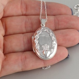 Sterling Silver Oval Irish Claddagh Locket Necklace, 18 Chain, Love Loyalty Friendship, Sterling Silver, No information