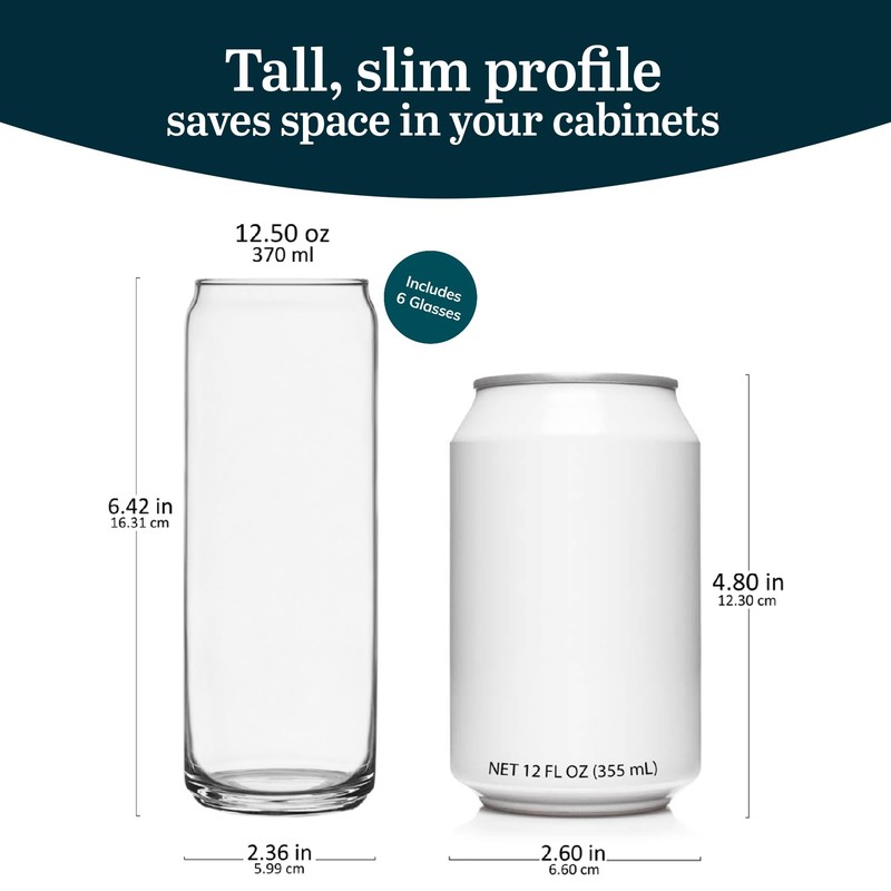 Libbey Classic Slim Beer Can Glasses, 12.5 oz Tall Drinking