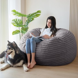 MAXYOYO Bean Bag Chair for Adults, Large 4 ft Bean Bag Chair with Foam Filling, Ultra Soft Fur Lazy Sofa for Living Room Bedroom, Machine Washable Cover
