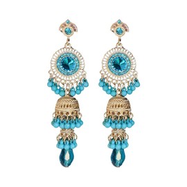 ALRNBY Indian Earrings for Women Jhumka Earrings Chandelier Earrings Dangle Tassel Green Pink Rhinestone Earrings (Color 1 Blue)
