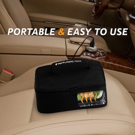 HOTLOGIC HOTLOGIC Mini Portable Electric Lunch Box Food Heater with Glass Container - Food Warmer and Heated Lunch Box for Adults Car/Home - Cook, Reheat, and Keep Your Food Warm - BLACK - 12V
