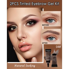 Waterproof Tinted Eyebrow Gel Kit-2PCS Dark Brown Thickening Brow gel para cejas,Brow Fillers,Fast Definitio Brow Glue,Natural Long Lasting brow Makeup for Women with 2 Eyebrow Brushes-Set 04