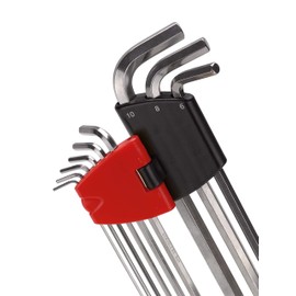 AMF Ball-Ended Hexagon (911LG-HM9NI-49700) with Key Holder (9-Piece Set) Made of Stainless Steel, Silver/Red/Black