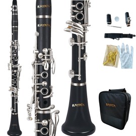 KAYATA Bb Clarinet (Black) – Beginner, Student & Professionals Woodwind Instrument with 17 Nickel-Plated Keys, Durable Hard Case & Cleaning Kit, Ideal for Band & Orchestra