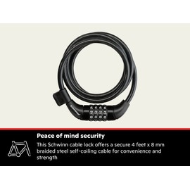 Schwinn SW80086AZ-12UK Anti Theft Bike Lock, 4 Foot/8mm Cable