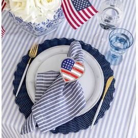 6/8 Pieces 4th of July Patriotic Napkin Rings Rhinestone American Flag Metal Napkin Ring Holders Independence Day Blue Red Star Napkin Ring Holder Buckle Table Ring for Dining Table (6PCS-USA/Heart)