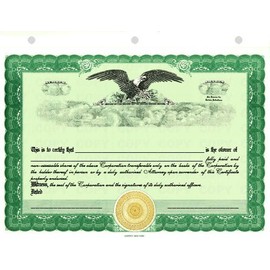 20 Green CorpKit Standard Wording Corporation Stock Certificates (Eagle Border)