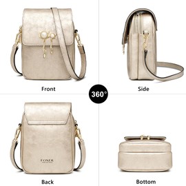 FOXLOVER Faux Leather Cell Phone Crossbody Bags for Women Mini Size Flap Magnetic Zipper Closure Trendy(Gold-Vertical)