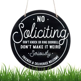 Wooden Sign for Front Door, No Soliciting Round Hanging Sign, Funny No Soliciting Sign for House, Don't Knock or Ring Doorbell, House Welcome Sign for House Decor Yard Garden Front Door