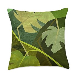 Monstera Deliciosa Cubism Abstract House Plant Variegated Throw Pillow