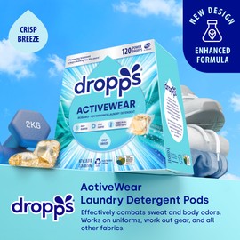 Dropps Activewear Biobased Power Laundry Detergent Pods, Crisp Breeze (120 Count) - Laundry Pods Fights Tough Stains & Odors, Sweat & Dirt - HE Compatible Laundry Supplies for Clean Clothes