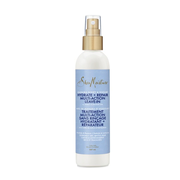 SheaMoisture Hydrate + Repair Multi-Action Leave-In Hair Treatment for extremely dry, brittle hair Manuka Honey & Yogurt colour safe leave-in conditioner 237 ml