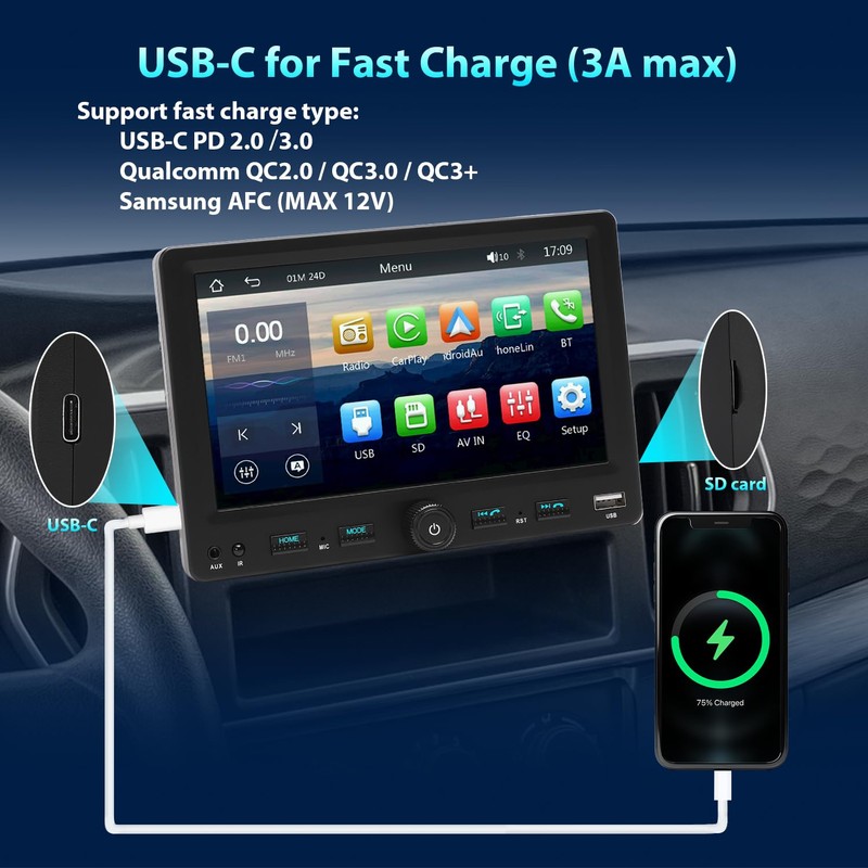 Alondy Single Din Car Radio Touchscreen (7") Compatible with Apple