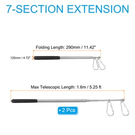 PATIKIL 5.2 Feet Telescopic Handheld Flagpoles, 2Pcs Tour Guide Flag Pole Stainless Steel Portable Collapsible Flag Pole with Clips for Teaching Pointer Training, Black