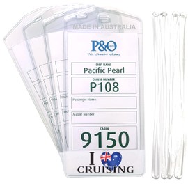 Cruise Luggage Tag Holders | Strong Safe and Secure | Australian FUNTAGS by Cruisetags | I Love Cruising - Australia | Set of 4 | Cruising Accessory | Printout Holder (Clear)