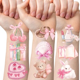 Ballerina Princess Temporary Tattoos - 296 Pcs Conquette Bows Birthday Party Decorations, Ballet Party Favors Supplies for Dancer Girls (8 Sheets)