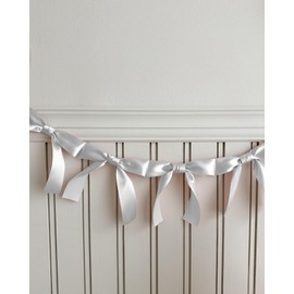 Eanjia Eanjia Pre-Assembled White Bow Garland - 6ft Elegant Church Wedding Decor, Baby Shower Banner & Bridal Shower Backdrop, Thick Satin No DIY Needed! Baby Room Bed Decor (White, 6ft)