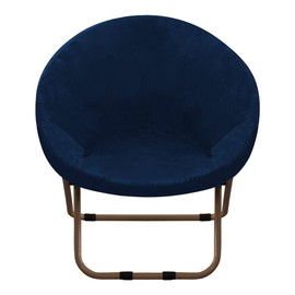GAMUKAI Stretchy Velvet Saucer Chair Slipcover,Removable Round Velvet Moon Chair Cover Furniture Protector for Living Room (Navy, Large)