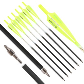 AMEYXGS Crossbow Bolts Crossbow Arrows 16-22 Inch Carbon Shaft Replaceable Screw-in Tips Shield Colorfull Feather 12 Pack (Yellow, 20 inch)