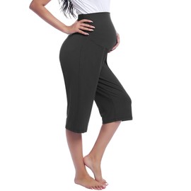 Joyaria Pregnancy Capris Pants Viscose Made from Bamboo Cropped Bottoms Maternity Lounge Wear (Black, XXL)