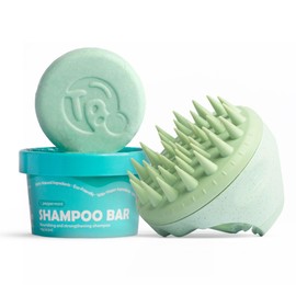 Tree Bottle Hair Care Bundle – Peppermint Essential Oils Shampoo Bar & Sustainable Scalp Massager – Gentle Cleanse, Frizz Control, Exfoliation, and Circulation Boost for All Hair Types