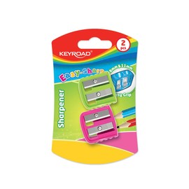 KEYROAD Ergonomic Double Sharpener / 2 Pieces/Plastic/Steel Blades/Pencils and Coloured Pencils/Blister - Mixed Colours/for Nursery Preschool and School