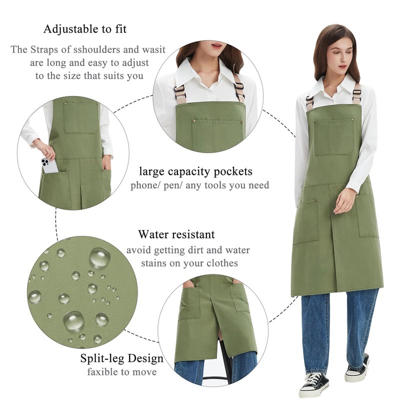 Jaspfct Cross Back Waterproof Canvas Apron Cotton Split Leg Apron