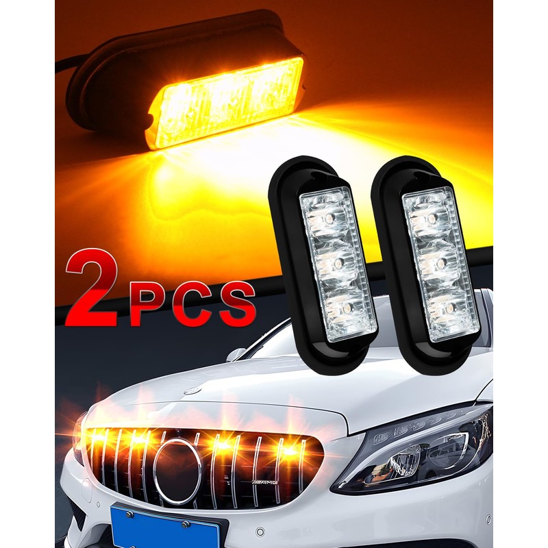 EverBrightt 2-Pack Amber/Yellow 3 LED Car Flashlight DRL Truck Emergency