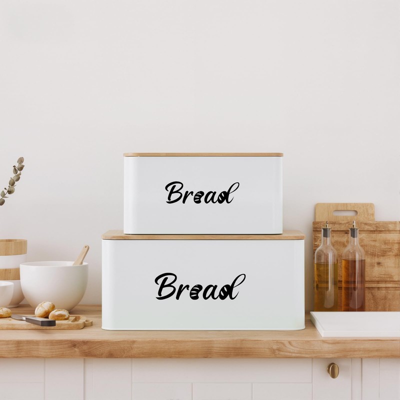 Metal Bread Box Set of 2 with Bamboo Lid, Modern