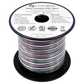 LINKSQ UL Listed 50FT 22 Gauge 5 Conductors RGBW Stranded Electrical Wire, Tinned Oxygen Free Copper 5 Wire, 22 AWG RGBW Wire, Low Voltage Wire for RGBW LED Light Strip