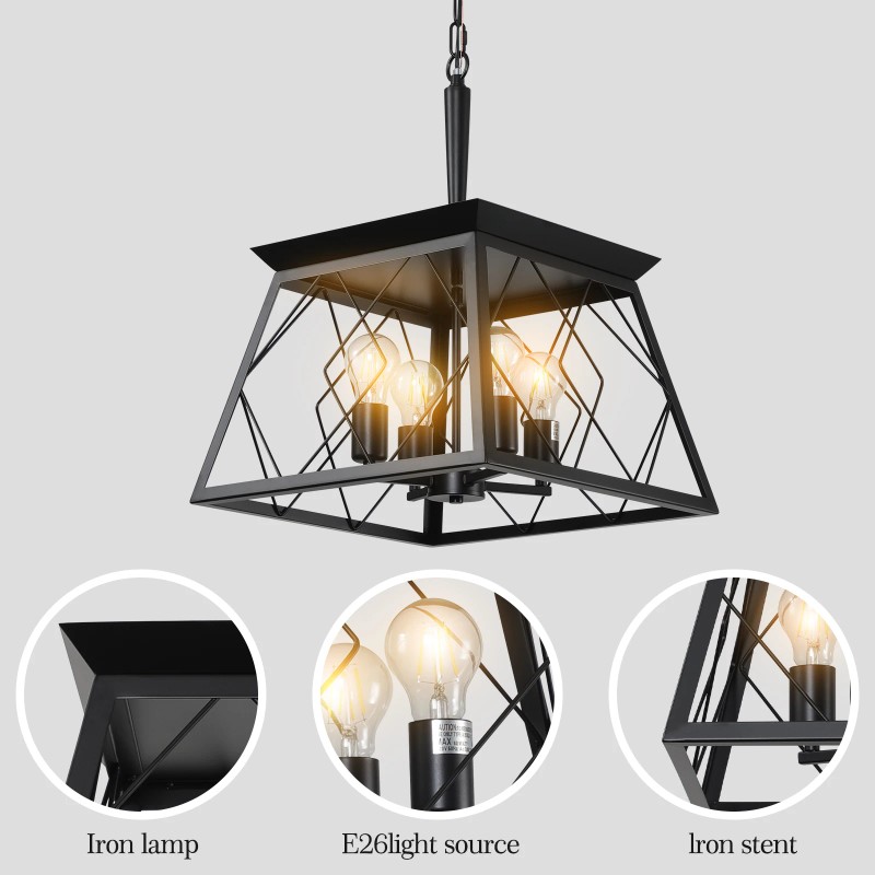 Ship From USA,4-Light Farmhouse Chandeliers for Dining Room Black(No Bulbs)Design
