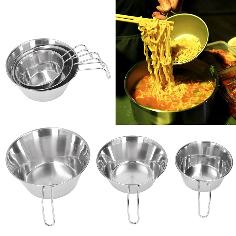 3 PCS Stainless Steel Camping Bowl Set Portable BBQ Folding
