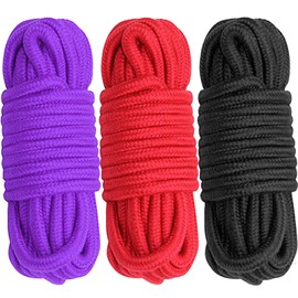 Cosymate Corda per legare in morbido cotone, per tutti gli usi, con nodo intrecciato in cotone spesso, diametro 8 mm, lunghezza 10 m, confezione da 3, 1 rosso 1 nero 1 viola