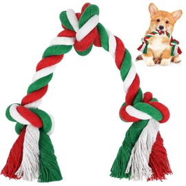 SZEE Christmas Dog Rope Toys, 3 Knots Chew Rope Toy for Medium and Small Dogs, Natural Cotton Dog Pull Rope for Tug of War and Teeth Cleaning (Red)