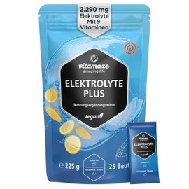 Electrolyte Powder High Dose 2290 mg 25 Bags with Magnesium Potassium Calcium + 8 B Vitamins Natural Lemon Flavour Vegan for Sports and Ketogenic Nutrition
