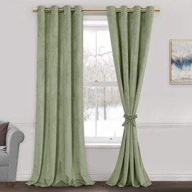 JIUZHEN Sage Green Velvet Curtains - Sage Green Bedroom Window Curtains & Drapes Room Darkening Energy Efficiency Curtains for Living Room Home Office Balcony, W 52 x L 96, 2 Panels