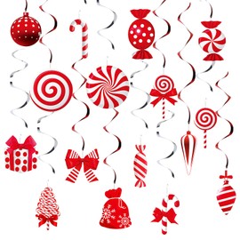 30PCS Christmas Ceiling Decorations Christmas Hanging Foil Swirl Decorations for Indoor Xmas Ceiling Decorations Christmas Ornaments Candy Gifts Bells for Christmas Tree Holiday Party Decor