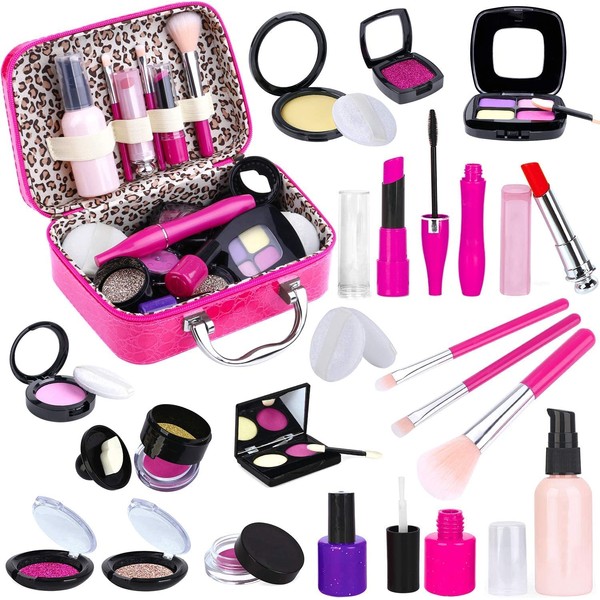 Tepsmigo Pretend Makeup Kit for Girls, Kids Pretend Play Makeup Set - with Cosmetic Bag for Birthday Christmas, Toy Makeup Set for Toddler, Little Girls Age 3+(Not Real Makeup)