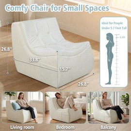 HAVARGO Boneless Single Sofa Memory Foam Couch Chair for Small Spaces, Compressed Accent Chair for Bedroom, Comfortable Single Seating, Cozy Reading Nook Lounge, 26.8X33.8X26.8 Inches Beige