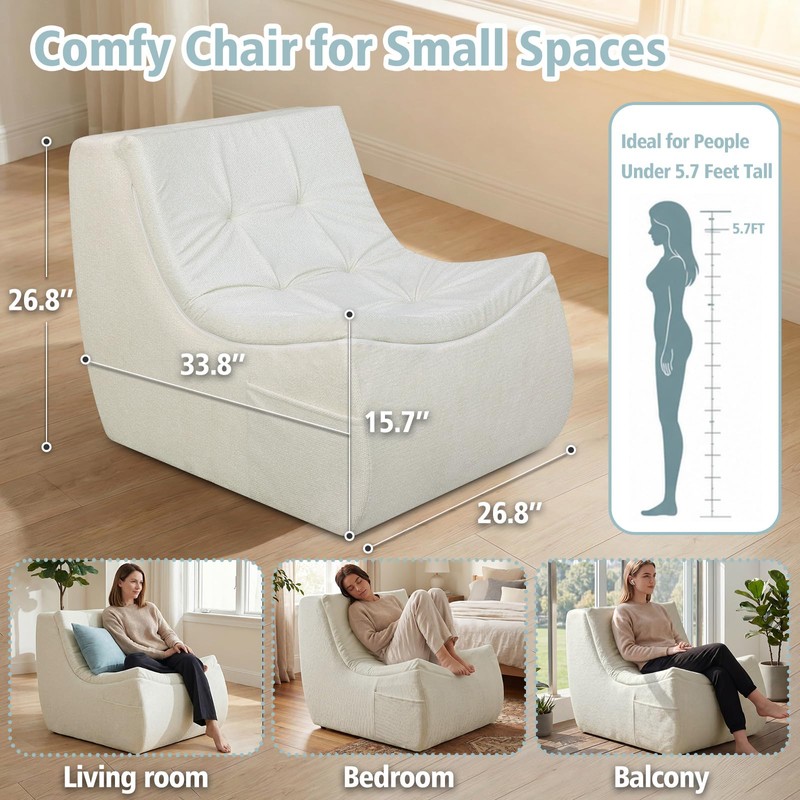 HAVARGO Boneless Single Sofa Memory Foam Couch Chair for Small