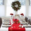 Christmas Table Runners Linen Red Table Runner Tablecloth with Reindeer