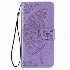 DEDUX Flip Wallet Case for TCL 30 SE/TCL 306 / TCL 305 / TCL 30E, 3D Embossed Butterfly Rose Flower PU Leather Kickstand ID Credit Card Slots, Folio Flip Cover with Card Holder. Purple