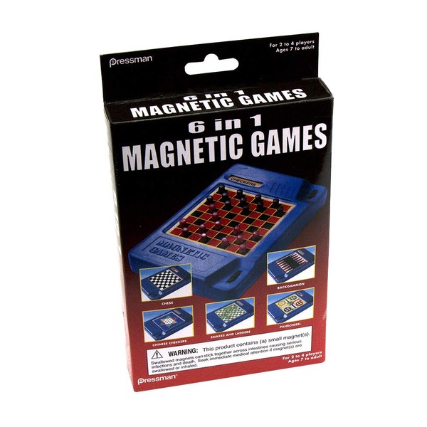 Pressman 6-in-1 Travel Magnetic Games - Turn A Knob and A New Game Appears Multi Color ,5"