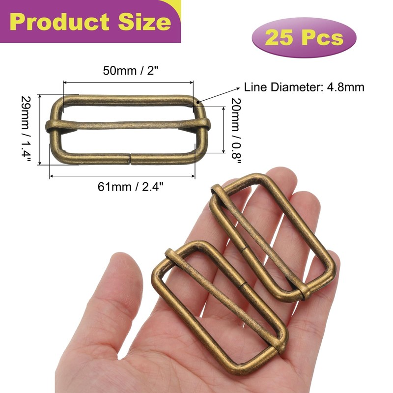sourcing map 25 Pack Metal Slide Adjustable Buckle 1/2" Rectangle
