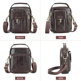 BAIGIO Men's Leather Shoulder Bag Vintage Crossbody Bag Messenger Men's Bag for Hanging Leather Bag Men's Bag with Adjustable Strap for Business Work Travel, Dark coffee, leisure