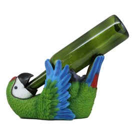 Ebros Gift Tropical Rio Rainforest Scarlet Macaw Parrot Wine Bottle Holder Caddy Figurine 10.25" Long Kitchen Dining Party Hosting Decor Statue of South American Evergreen Forest Birds (Green Macaw)