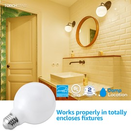 TORCHSTAR 12-Pack G25 Globe Light Bulbs LED Dimmable, Round Frosted Vanity Light Bulb for Bathroom, LED Edison Bulb, 4.5W(60W Eqv.), UL & Energy Star Listed, 500lm, E26 Base, 2700K Soft White